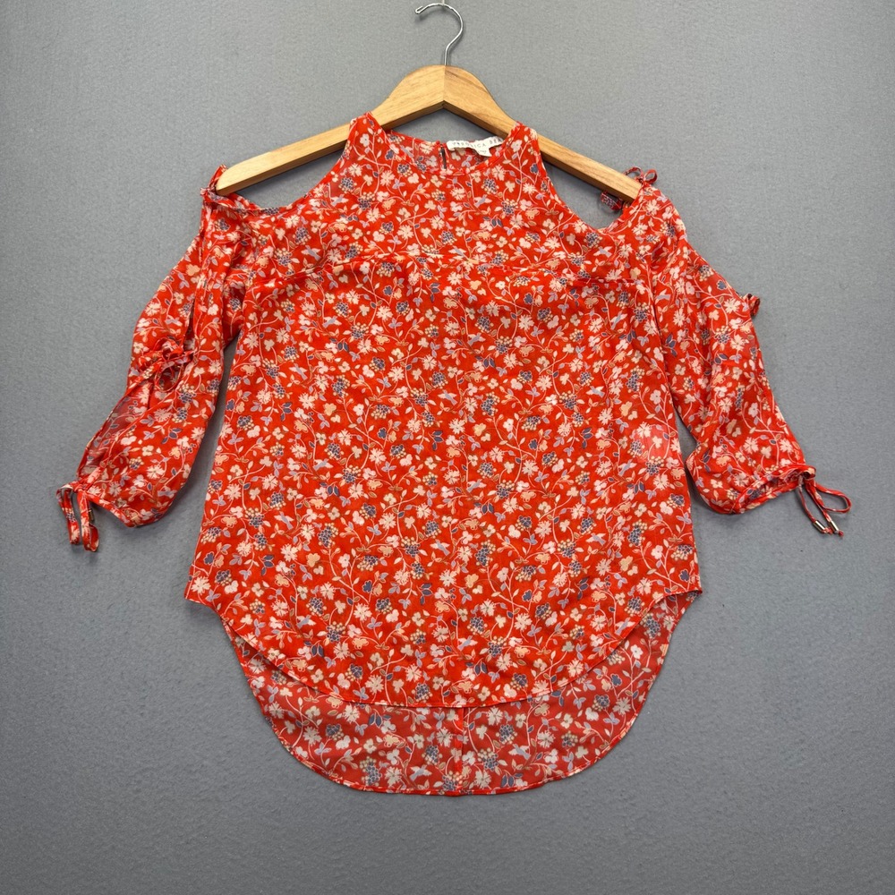 Veronica Beard‎ Red Silk Floral Cold Shoulder Blouse Top S172-WFP4358 Size 2